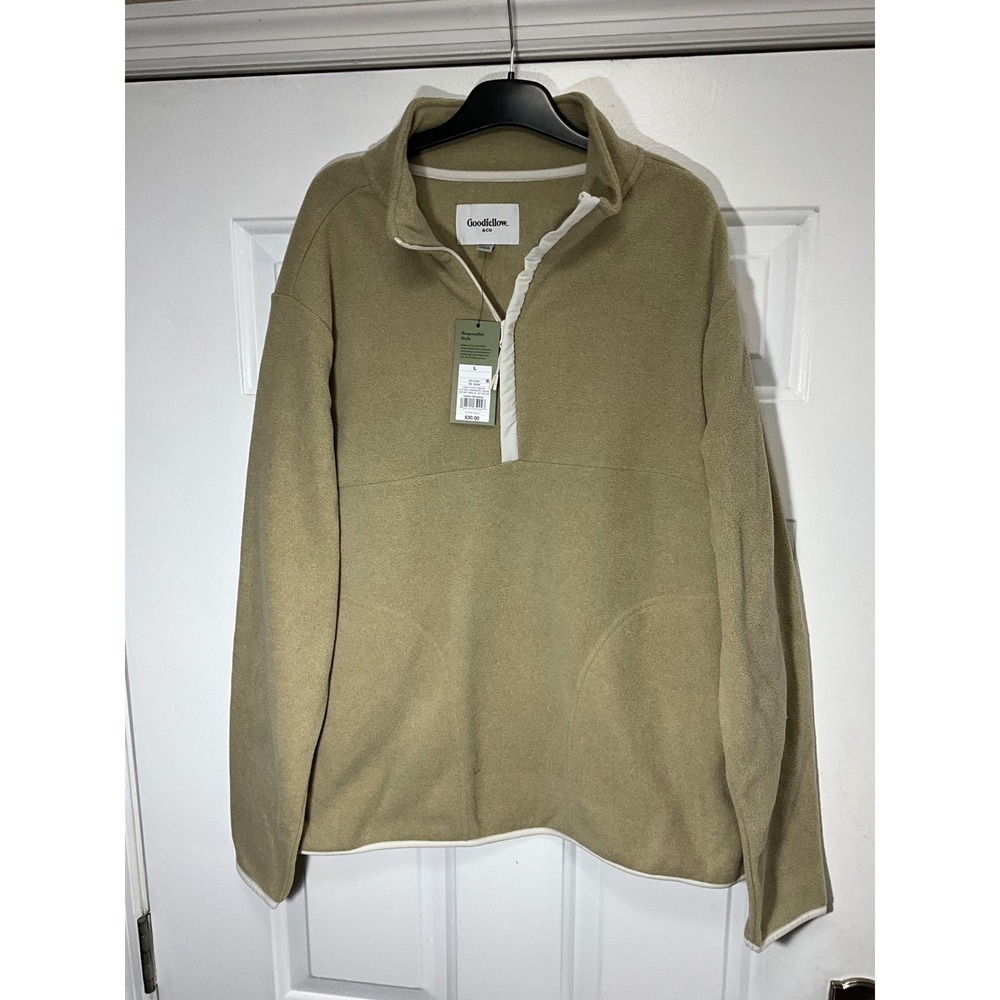 Goodfellow & Co Mens Tan Quarter Zip Fleece Pullover Jacket Large NWT